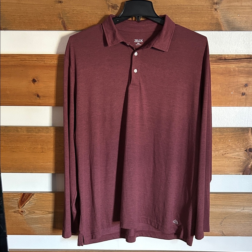 ZELOS Men's Maroon Long Sleeve Polo Soft Lightweight Golf Size 2X